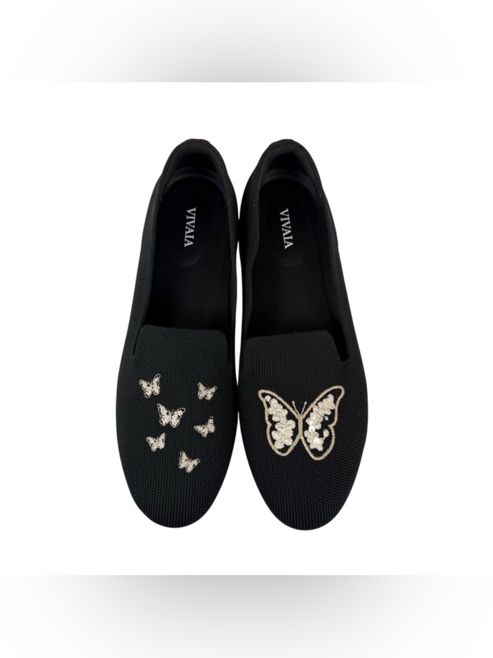 Vivaia Audrey Round Toe Embroidered Loafers Black Butterfly Size 40/9 - Picture 3 of 12